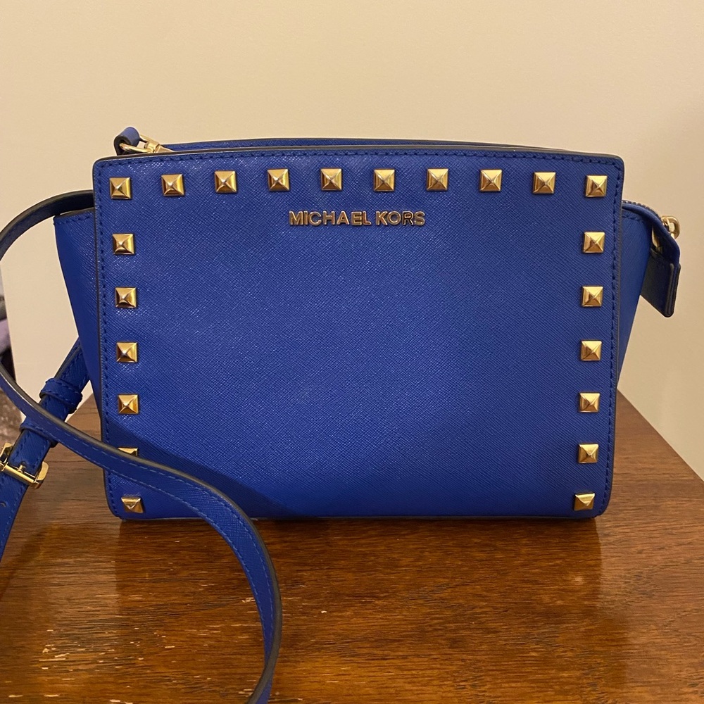 Michael Kors Royal Blue Crossbody with Gold Studs